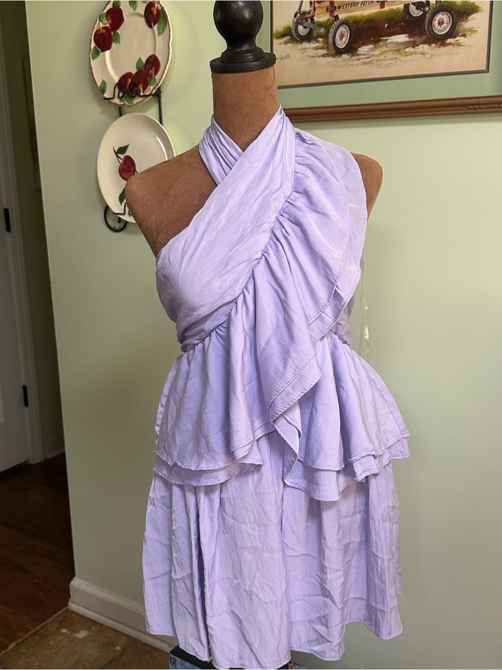 DO+BE Lavender Lilac Ruffle Halter Romper Smocked Back Size Small
